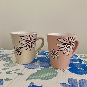 Boho terra-cotta pink/cream daisy coffee mugs